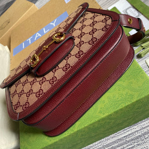 Gucci Horsebit 1955 shoulder bag 602204 Beige and burgundy Original GG canvas - Default Title - View 5
