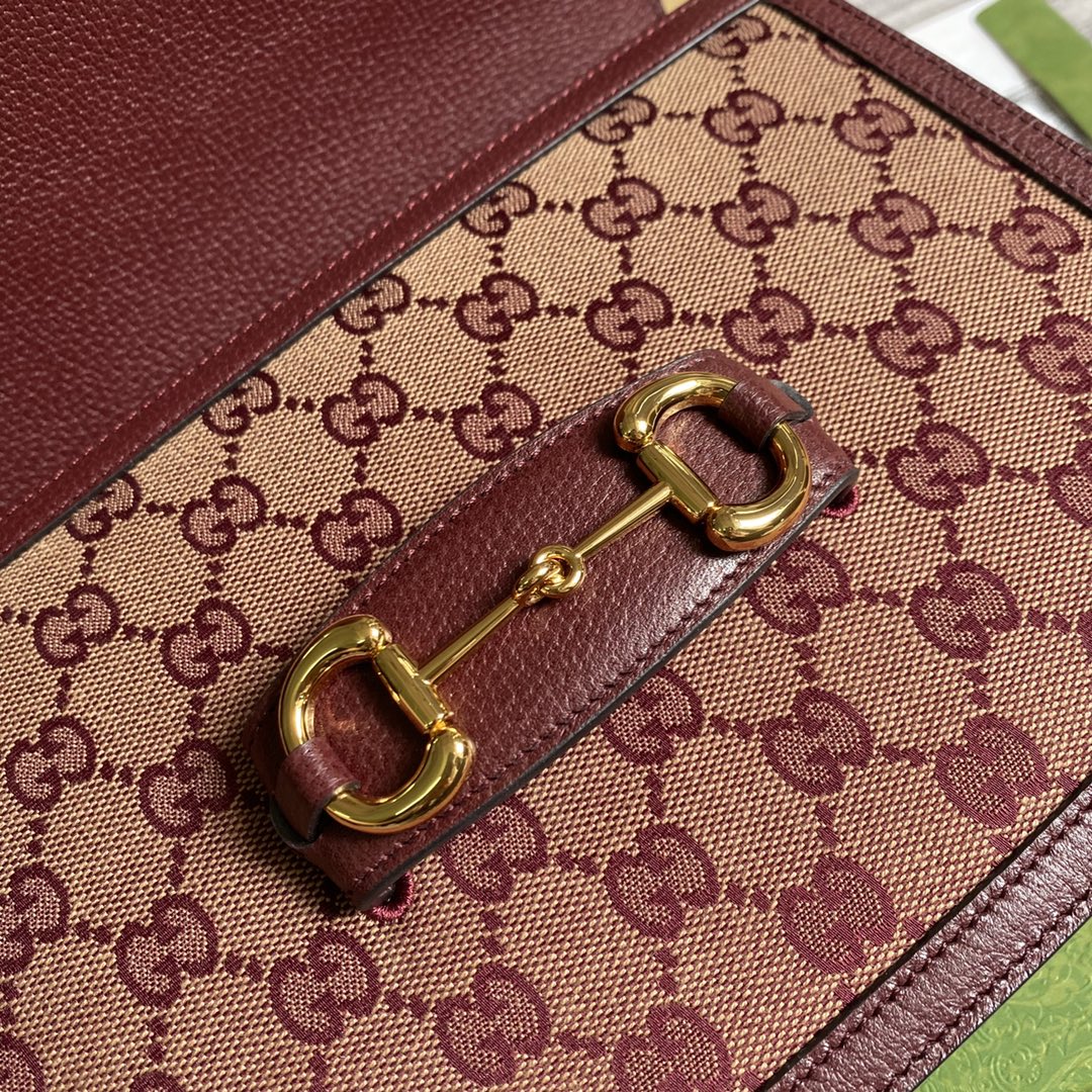 Gucci Horsebit 1955 shoulder bag 602204 Beige and burgundy Original GG canvas