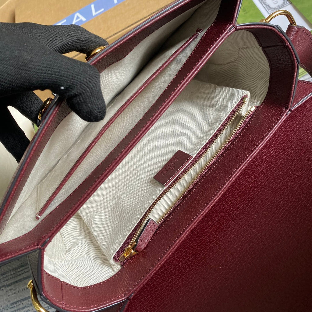Gucci Horsebit 1955 shoulder bag 602204 Beige and burgundy Original GG canvas