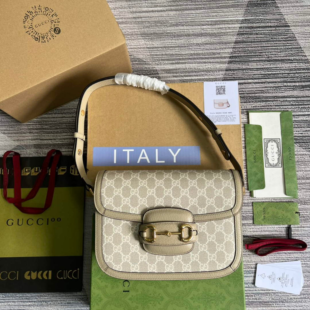 Gucci Horsebit 1955 shoulder bag 602204 beige with beige leather