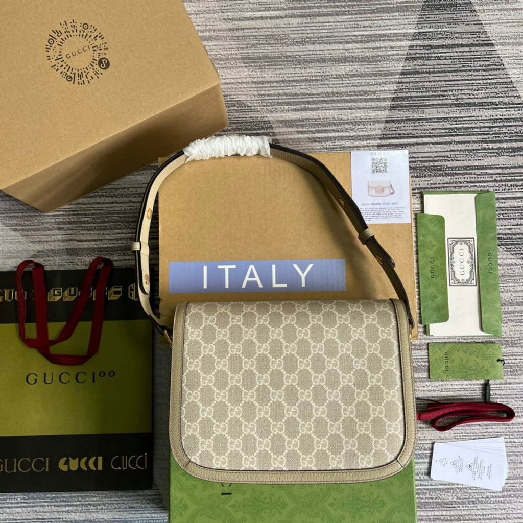 Gucci Horsebit 1955 shoulder bag 602204 beige with beige leather