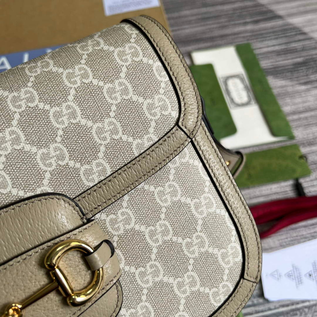 Gucci Horsebit 1955 shoulder bag 602204 beige with beige leather