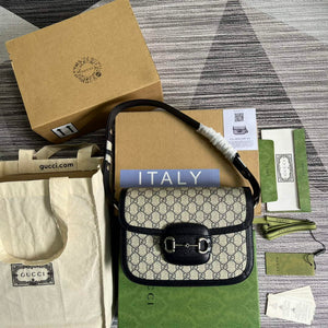Gucci Horsebit 1955 shoulder bag 602204 beige with black leather - Default Title - View 2