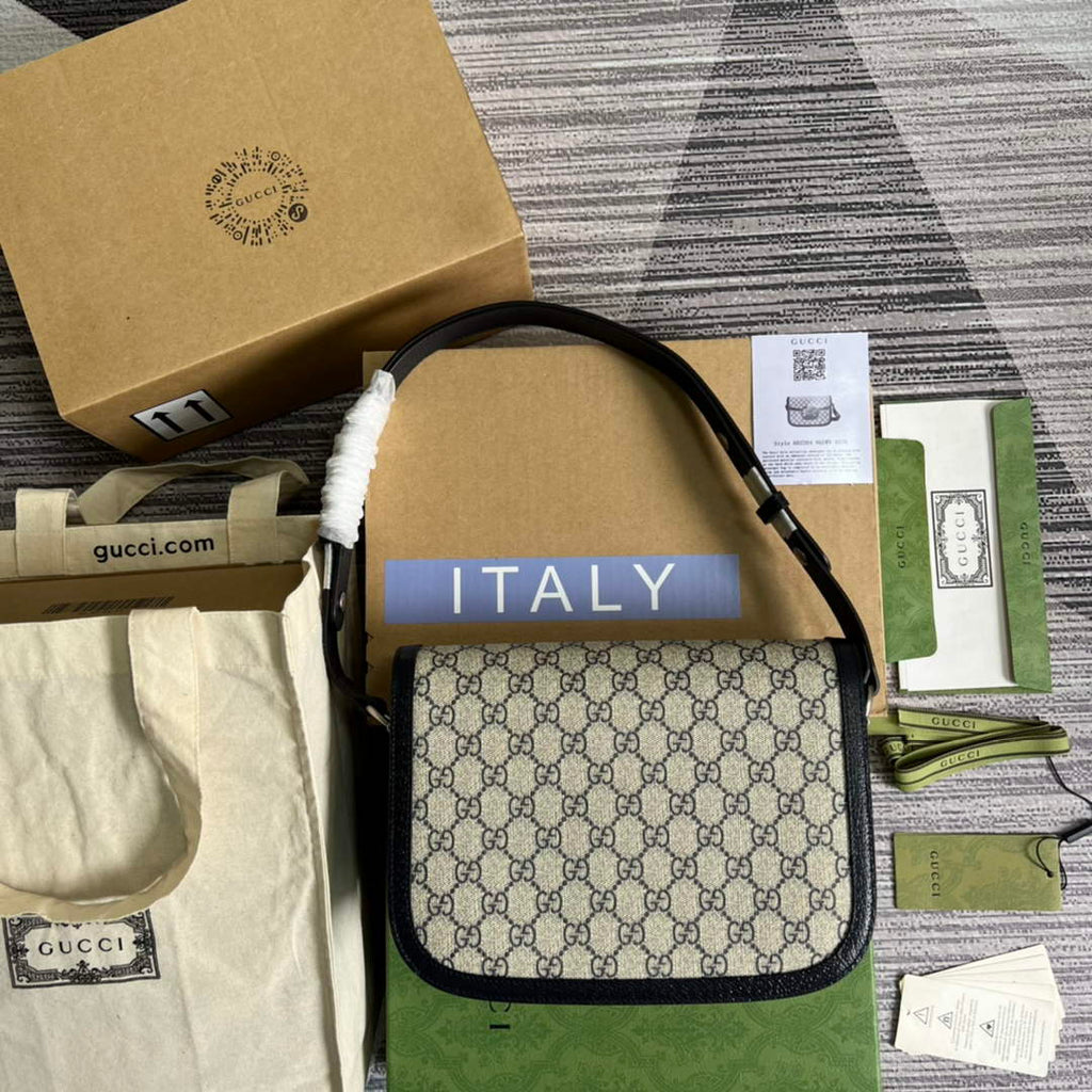 Gucci Horsebit 1955 shoulder bag 602204 beige with black leather