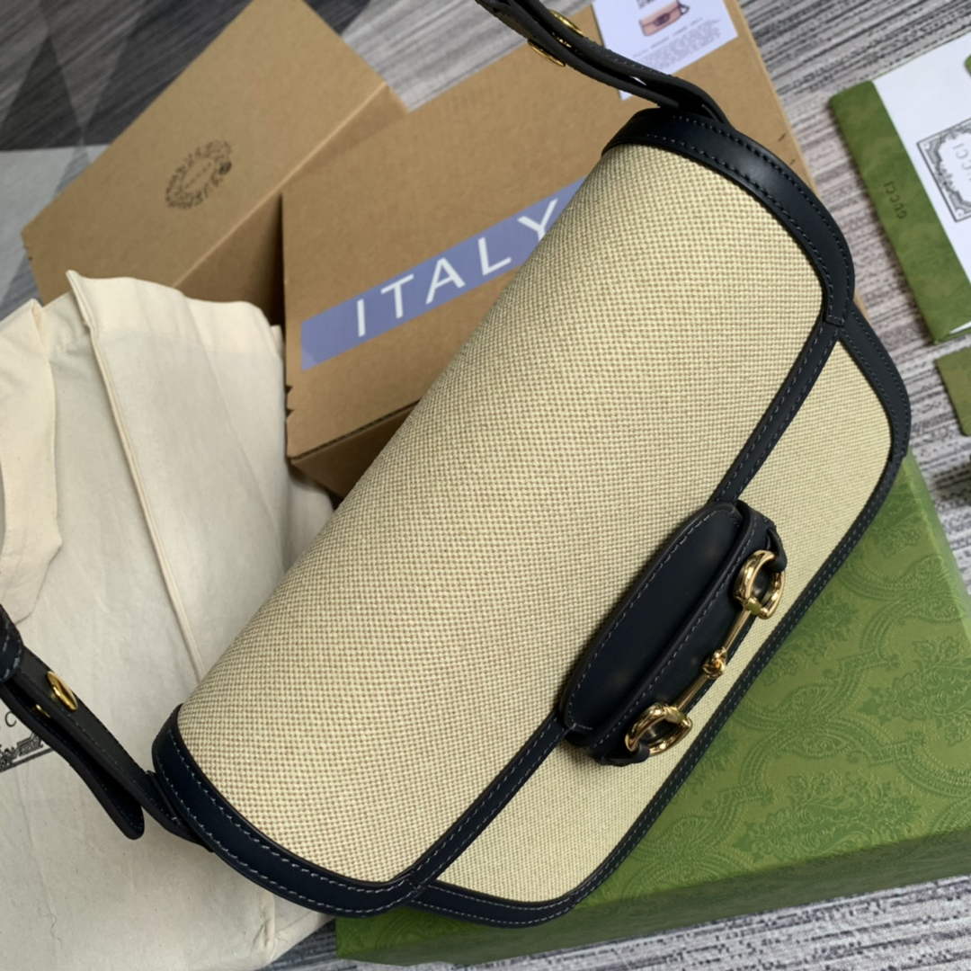 Gucci Horsebit 1955 shoulder bag Beige with 602204 black leather