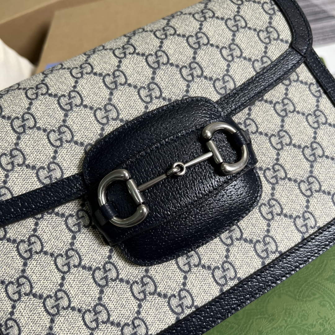 Gucci Horsebit 1955 shoulder bag 602204 beige with black leather
