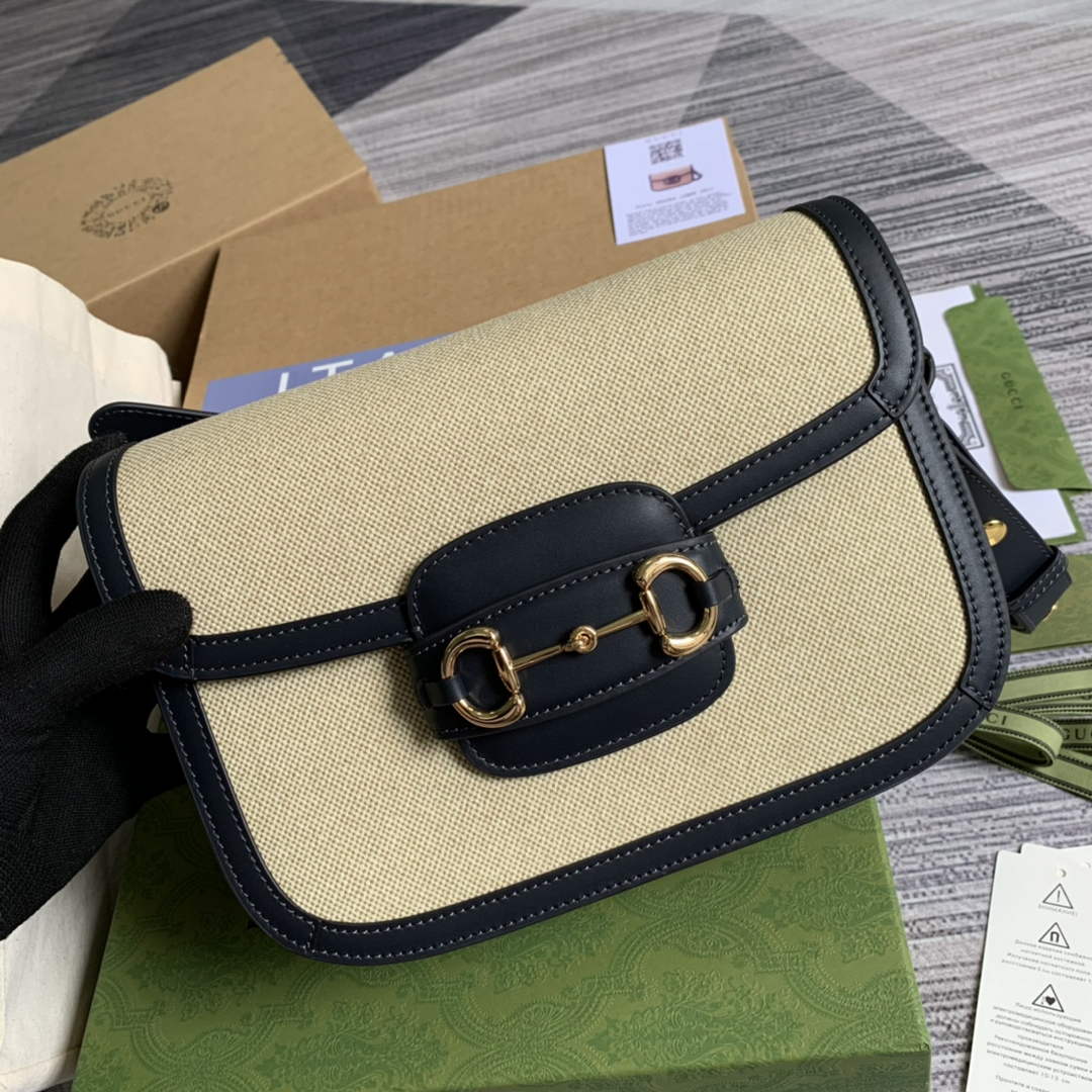 Gucci Horsebit 1955 shoulder bag Beige with 602204 black leather - Default Title - View 1