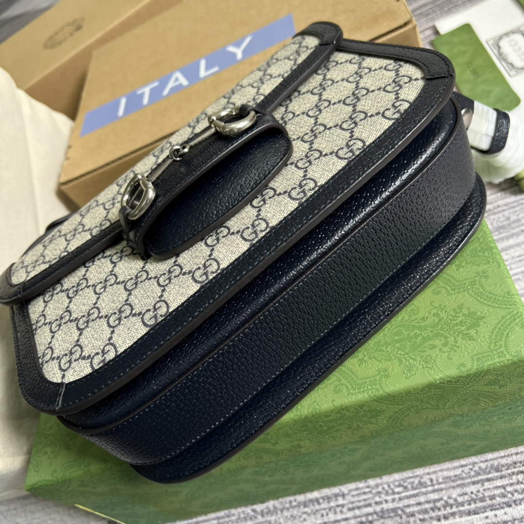 Gucci Horsebit 1955 shoulder bag 602204 beige with black leather - Default Title - View 6