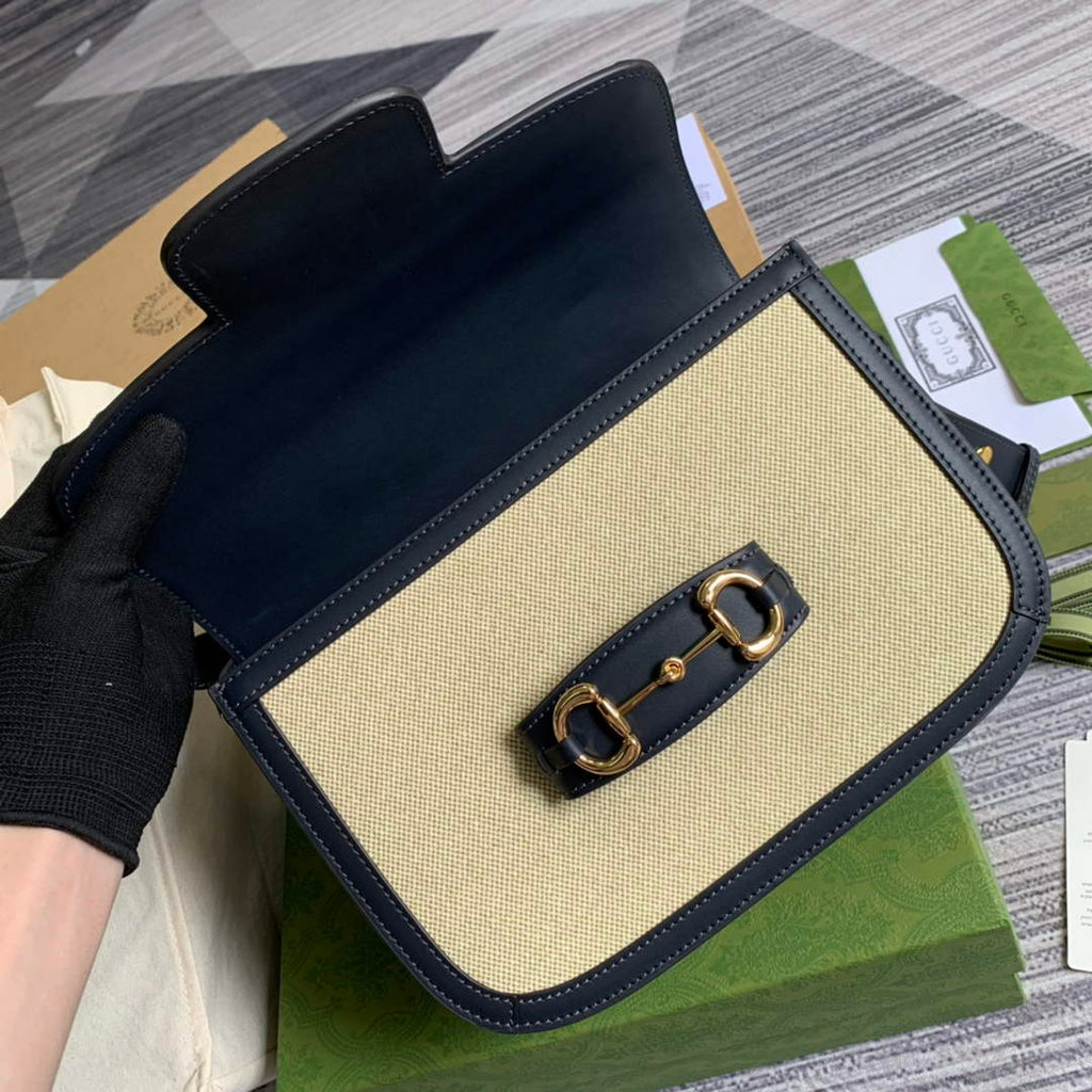 Gucci Horsebit 1955 shoulder bag Beige with 602204 black leather