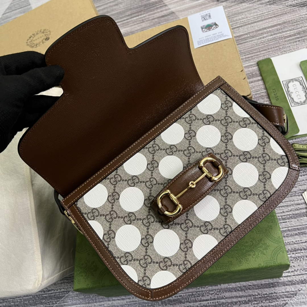Gucci Horsebit 1955 shoulder bag Beige with 602204 brown leather