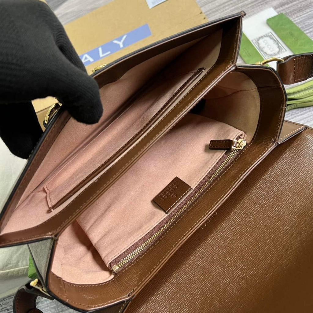 Gucci Horsebit 1955 shoulder bag Beige with 602204 brown leather