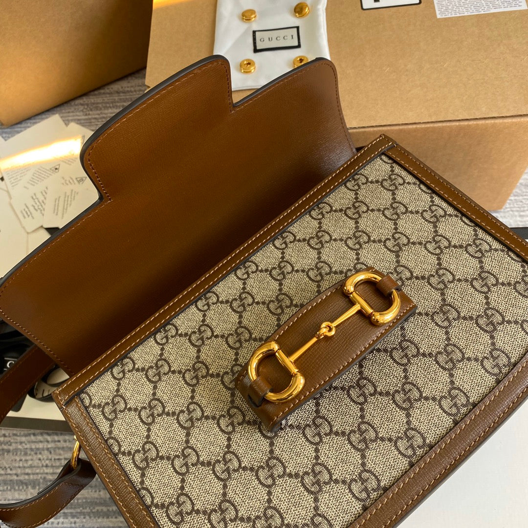 Gucci Horsebit 1955 shoulder bag 602204 Beige with brown leather