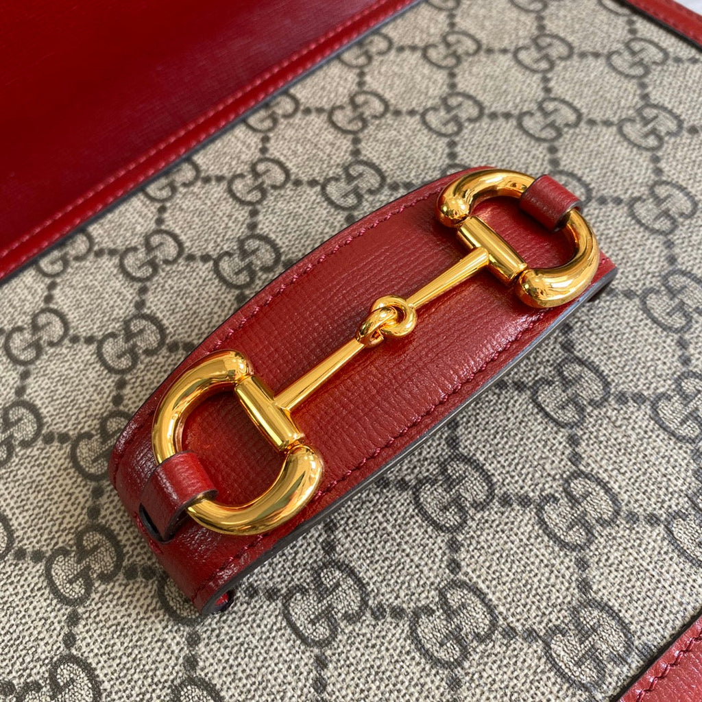 Gucci Horsebit 1955 shoulder bag 602204 Beige with red leather