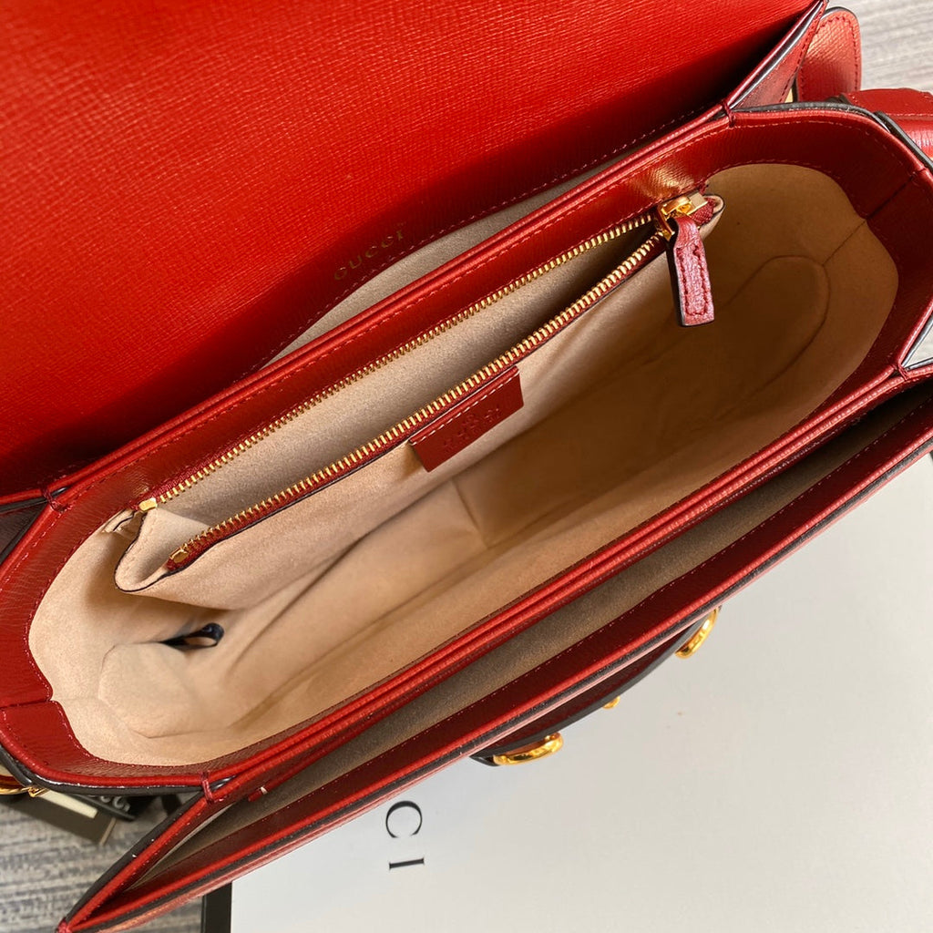 Gucci Horsebit 1955 shoulder bag 602204 Beige with red leather