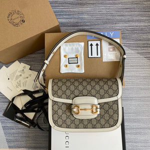 Gucci Horsebit 1955 shoulder bag 602204 Beige with white leather - Default Title - View 1