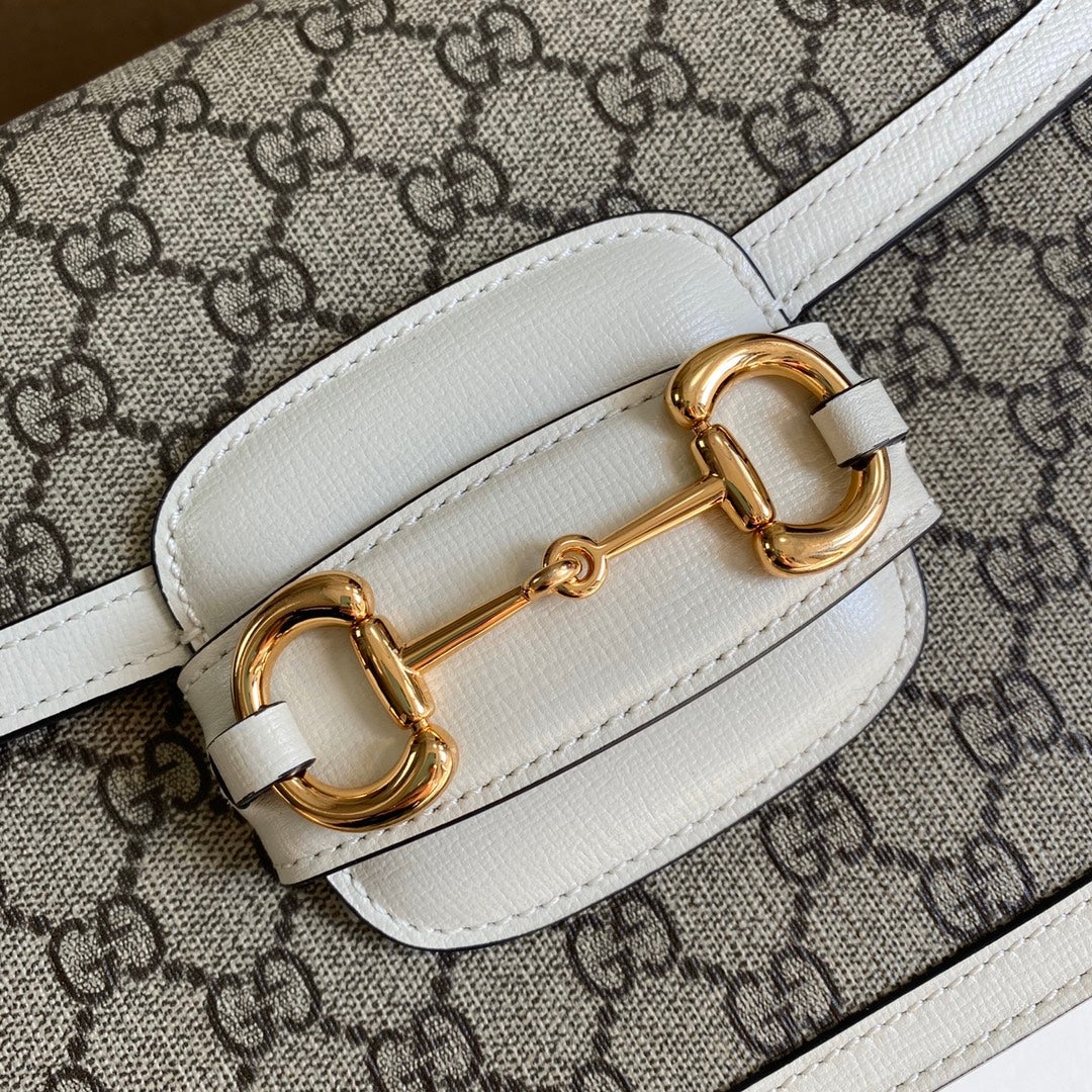Gucci Horsebit 1955 shoulder bag 602204 Beige with white leather - Default Title - View 4