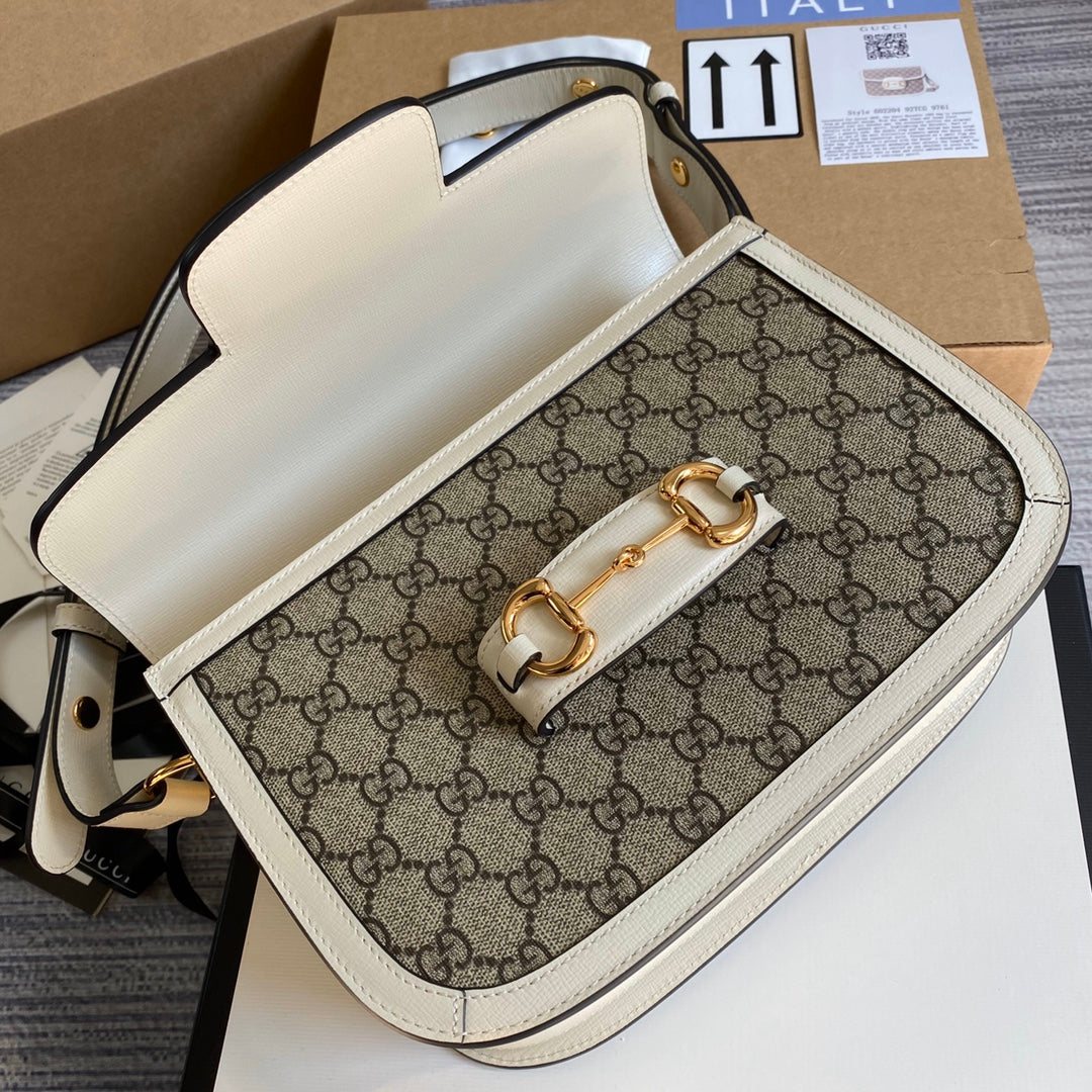 Gucci Horsebit 1955 shoulder bag 602204 Beige with white leather - Default Title - View 7