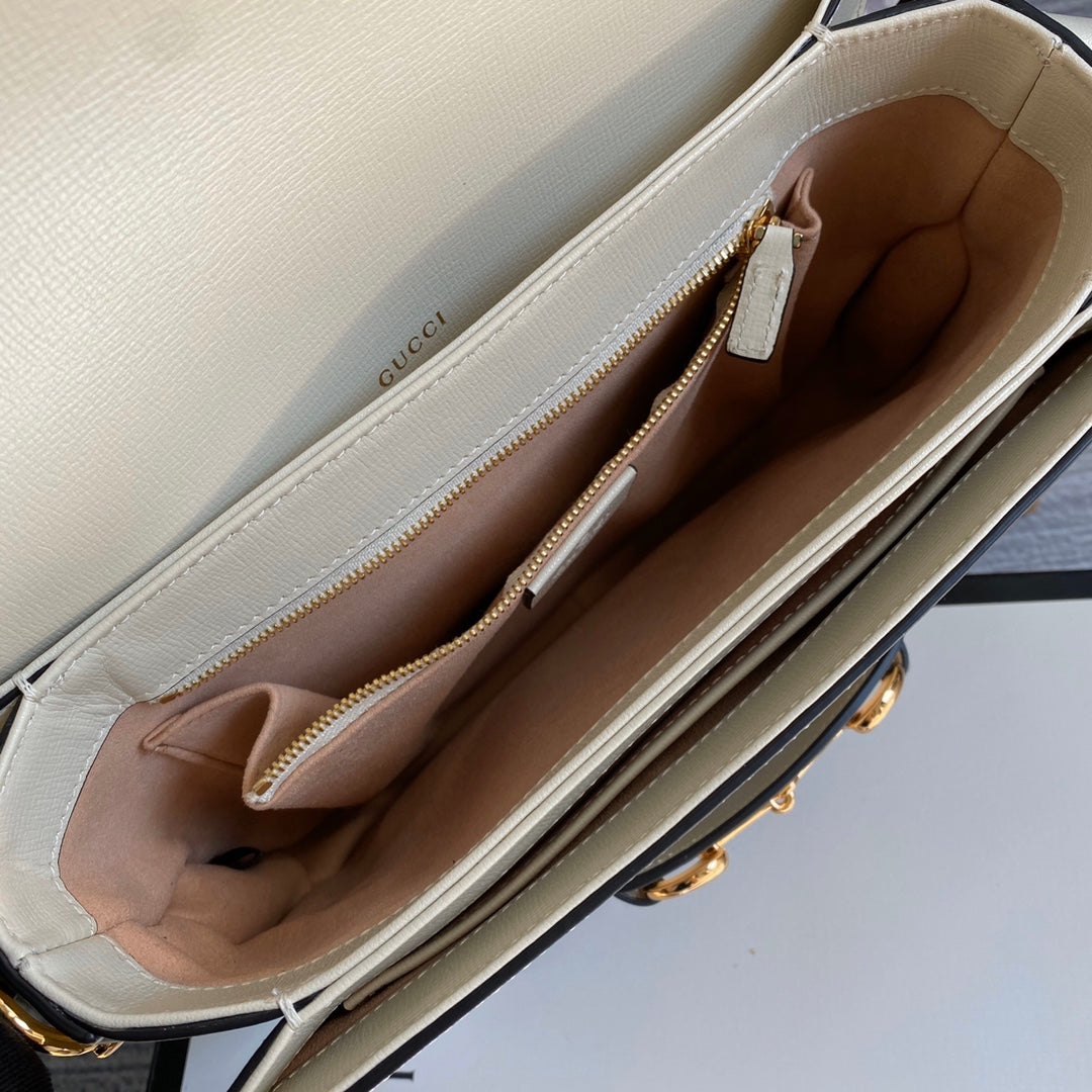 Gucci Horsebit 1955 shoulder bag 602204 Beige with white leather