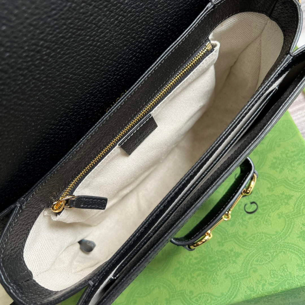Gucci Horsebit 1955 shoulder bag 602204 Black and ivory GG denim jacquard