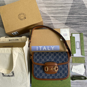 Gucci Horsebit 1955 shoulder bag 602204 blue with brown leather - Default Title - View 2