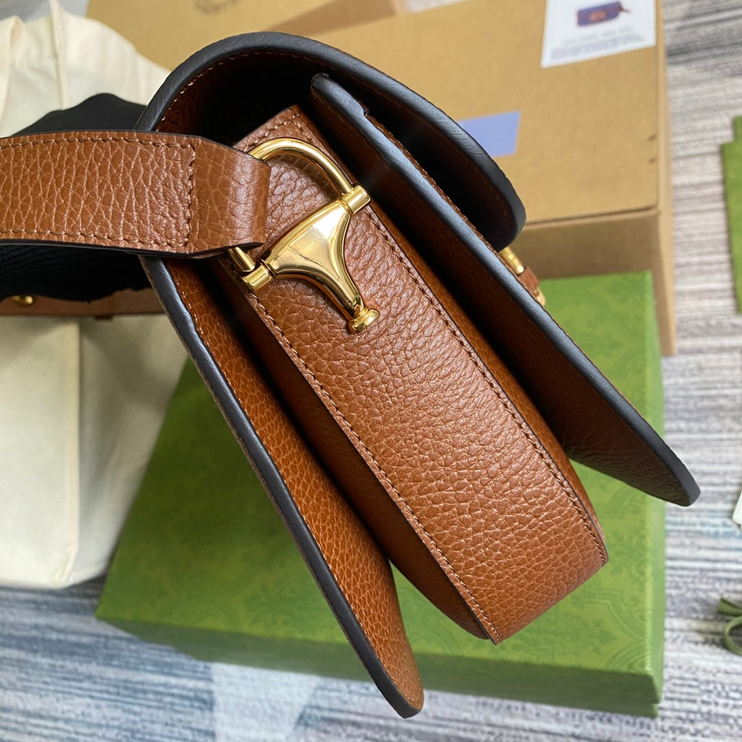 Gucci Horsebit 1955 shoulder bag 602204 blue with brown leather