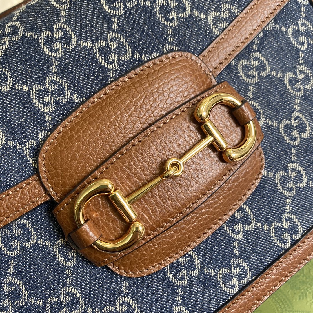 Gucci Horsebit 1955 shoulder bag 602204 blue with brown leather - Default Title - View 5