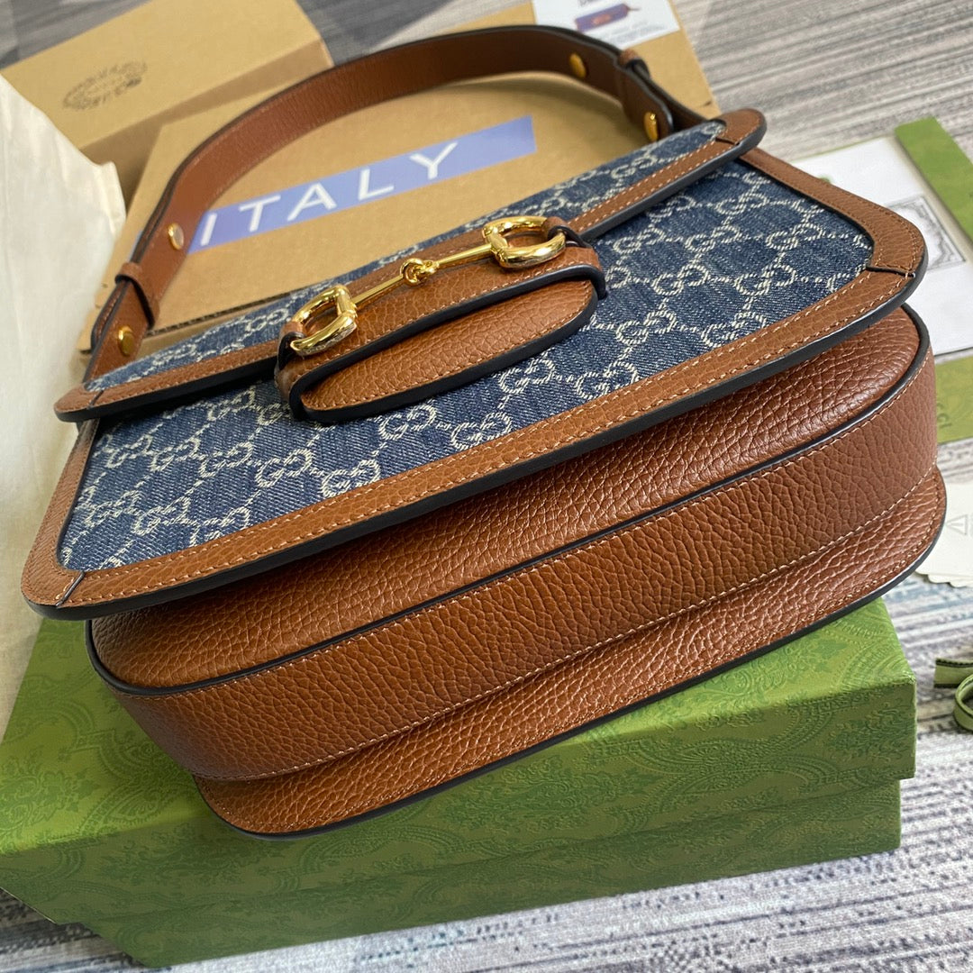 Gucci Horsebit 1955 shoulder bag 602204 blue with brown leather - Default Title - View 6