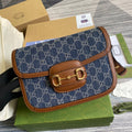 Gucci Horsebit 1955 shoulder bag 602204 blue with brown leather - Default Title - View 1