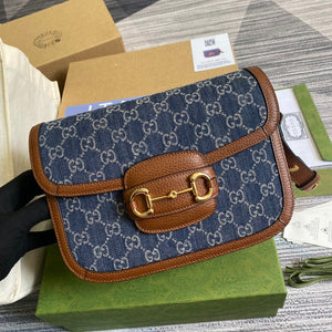 Gucci Horsebit 1955 shoulder bag 602204 blue with brown leather - Default Title - View 1