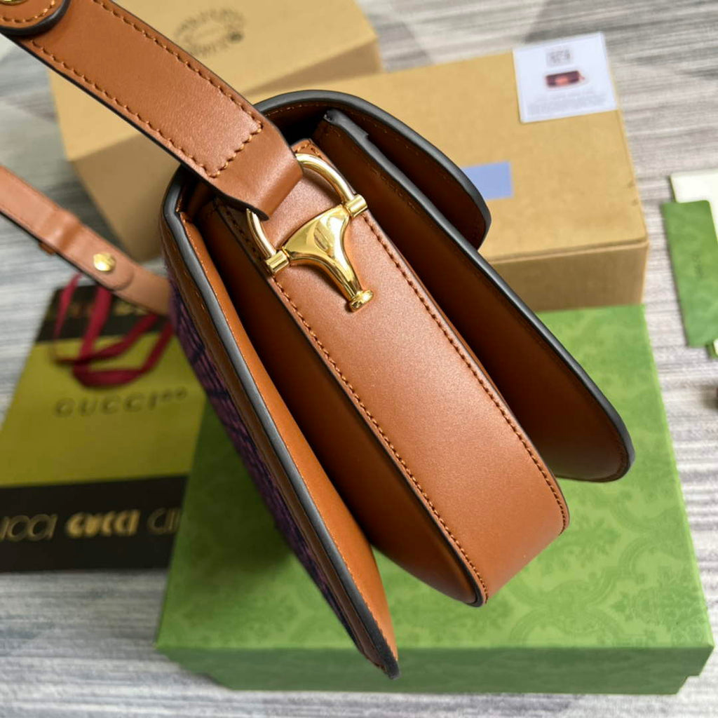 Gucci Horsebit 1955 shoulder bag 602204 plum with brown leather