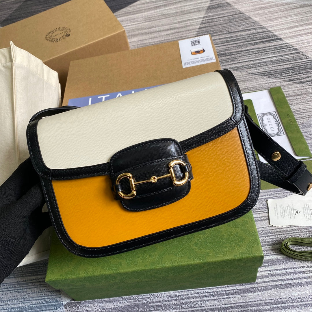 Gucci Horsebit 1955 shoulder bag 602204 yellow with beige - Default Title - View 1