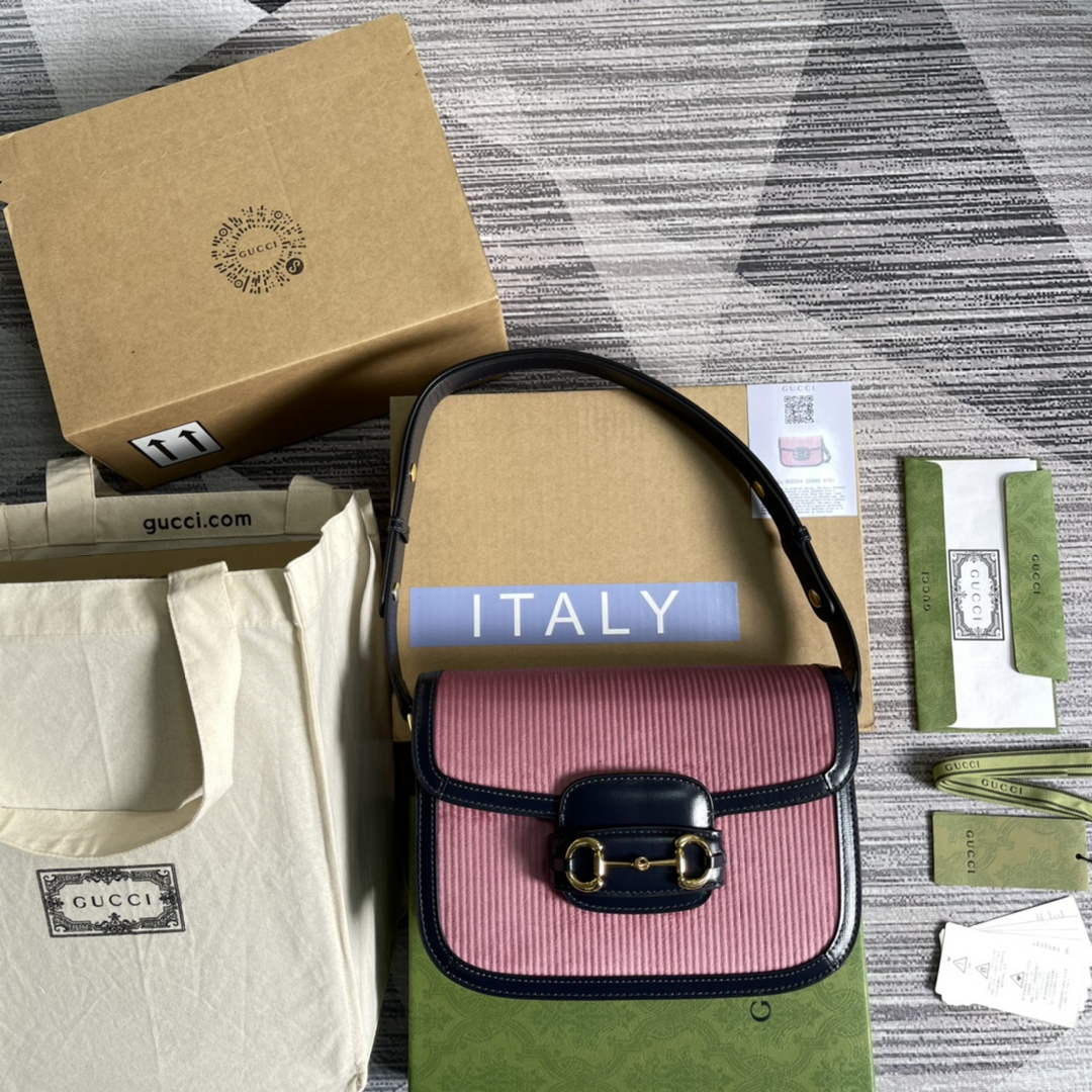 Gucci Horsebit 1955 small bag 602204 Pink corduroy