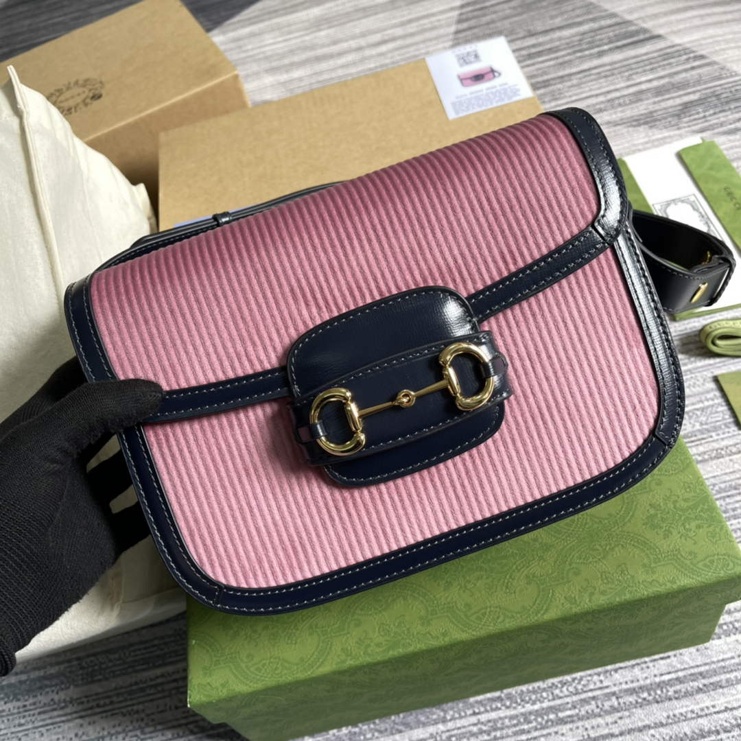 Gucci Horsebit 1955 small bag 602204 Pink corduroy - Default Title - View 1