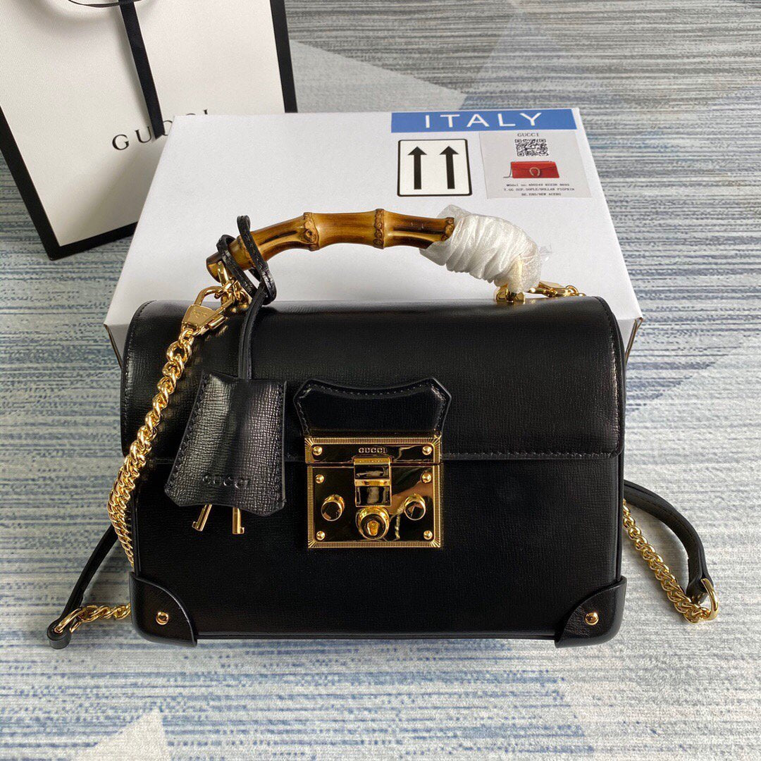 Gucci 603221 Padlock GG Small Bamboo Shoulder Bag Black