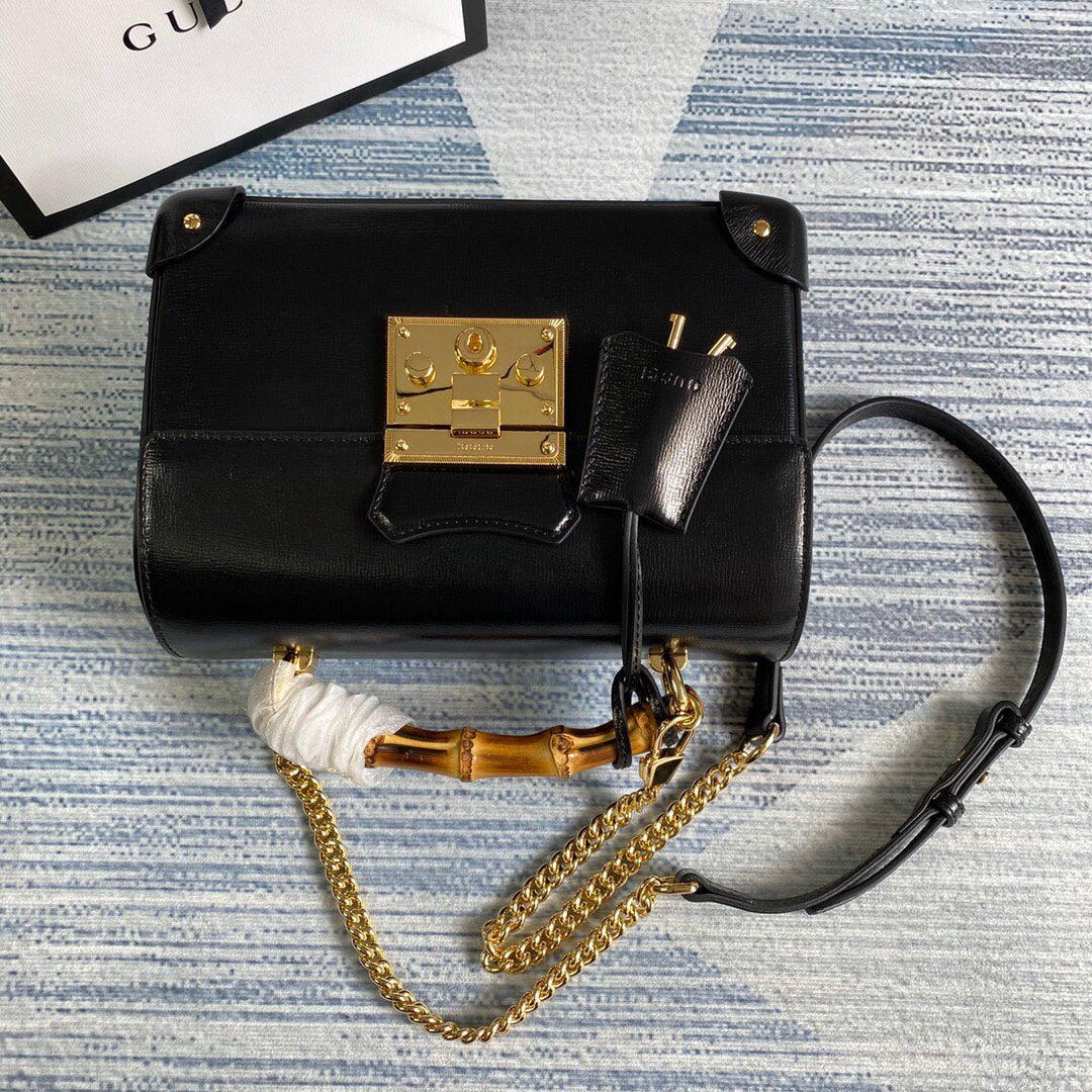 Gucci 603221 Padlock GG Small Bamboo Shoulder Bag Black