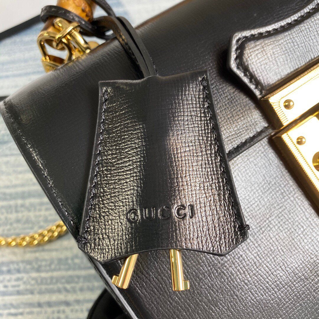Gucci 603221 Padlock GG Small Bamboo Shoulder Bag Black