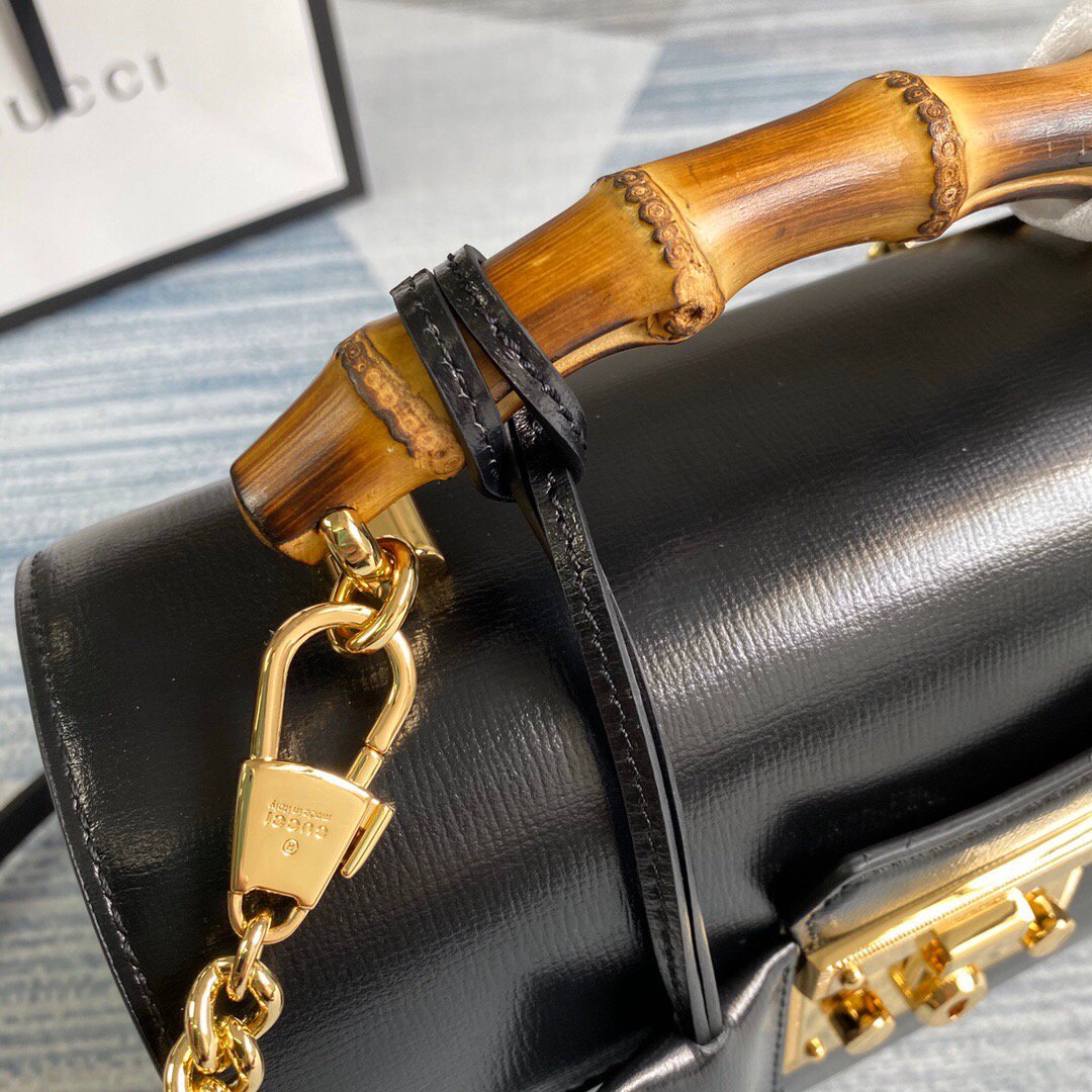 Gucci 603221 Padlock GG Small Bamboo Shoulder Bag Black