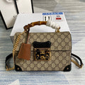 Gucci 603221 Padlock GG Small Bamboo Shoulder Bag Beige/ebony