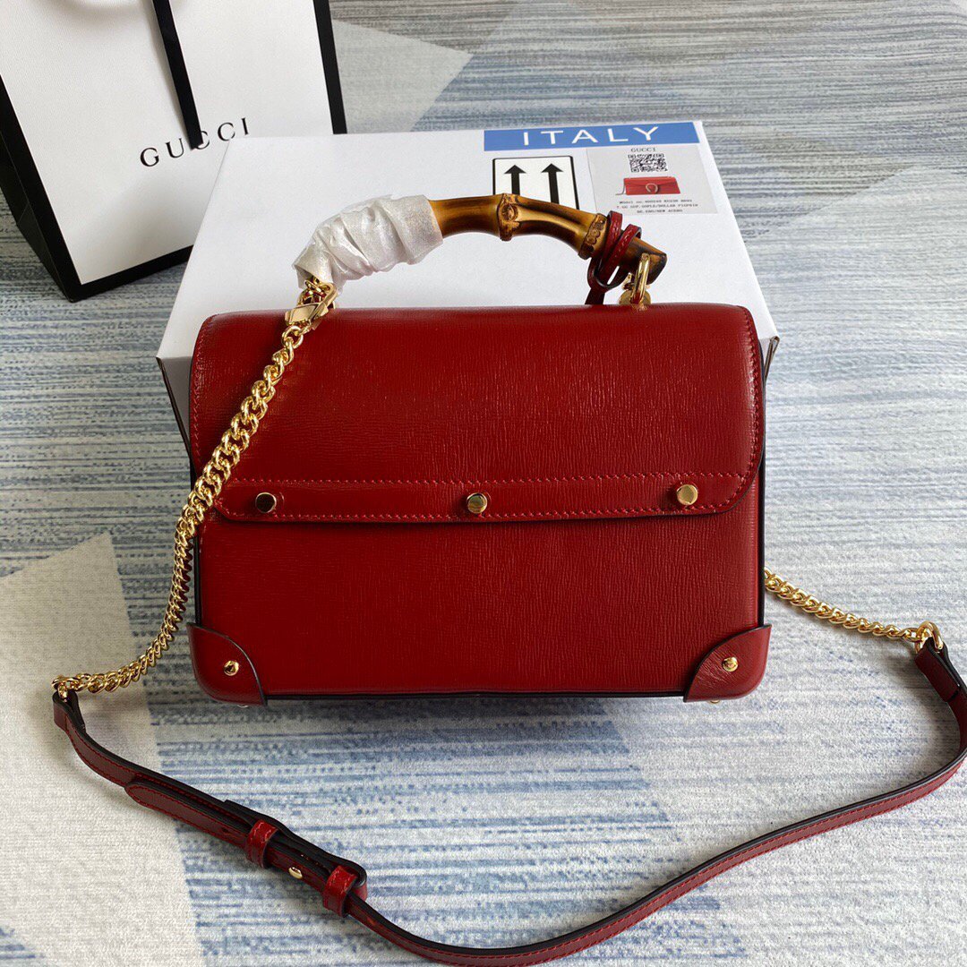 Gucci 603221 Padlock GG Small Bamboo Shoulder Bag Red