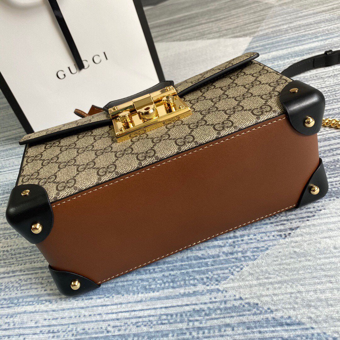 Gucci 603221 Padlock GG Small Bamboo Shoulder Bag Beige/ebony