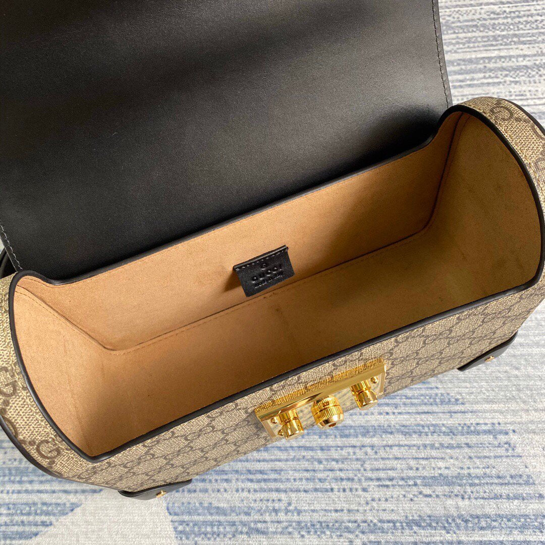 Gucci 603221 Padlock GG Small Bamboo Shoulder Bag Beige/ebony