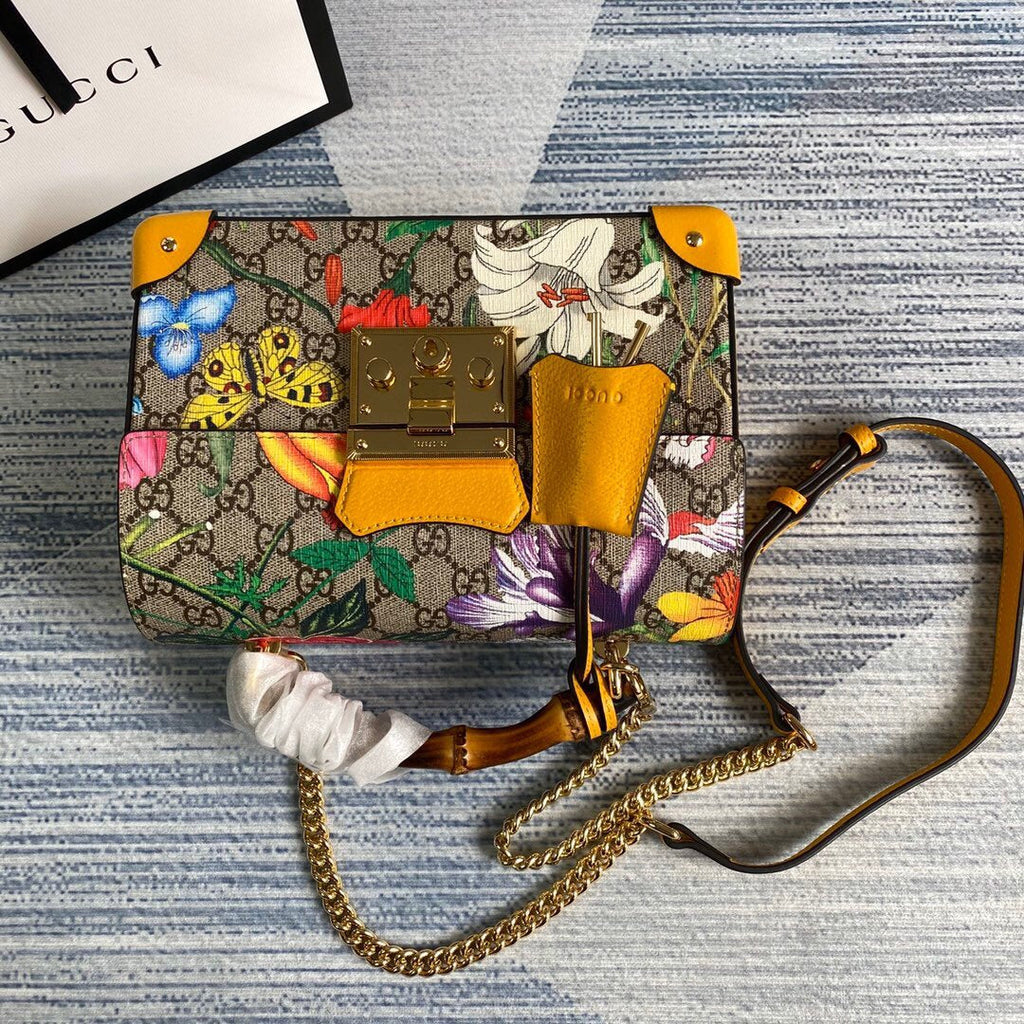 Gucci 603221 Padlock GG Small Bamboo Shoulder Bag Yellow