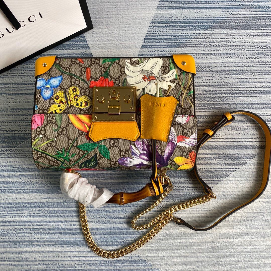 Gucci 603221 Padlock GG Small Bamboo Shoulder Bag Yellow