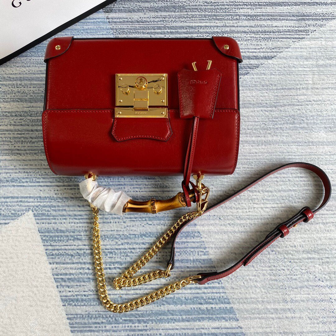 Gucci 603221 Padlock GG Small Bamboo Shoulder Bag Red