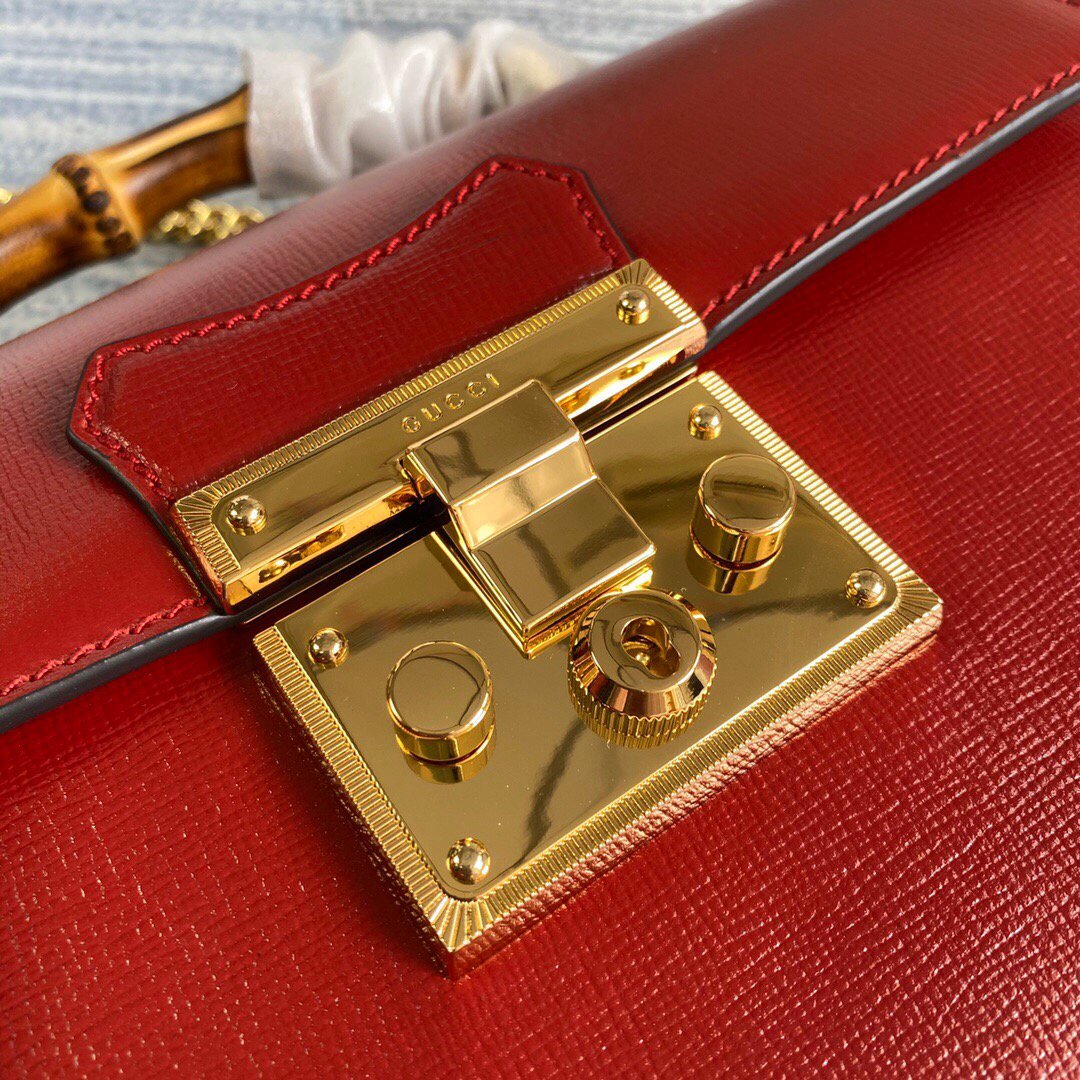 Gucci 603221 Padlock GG Small Bamboo Shoulder Bag Red