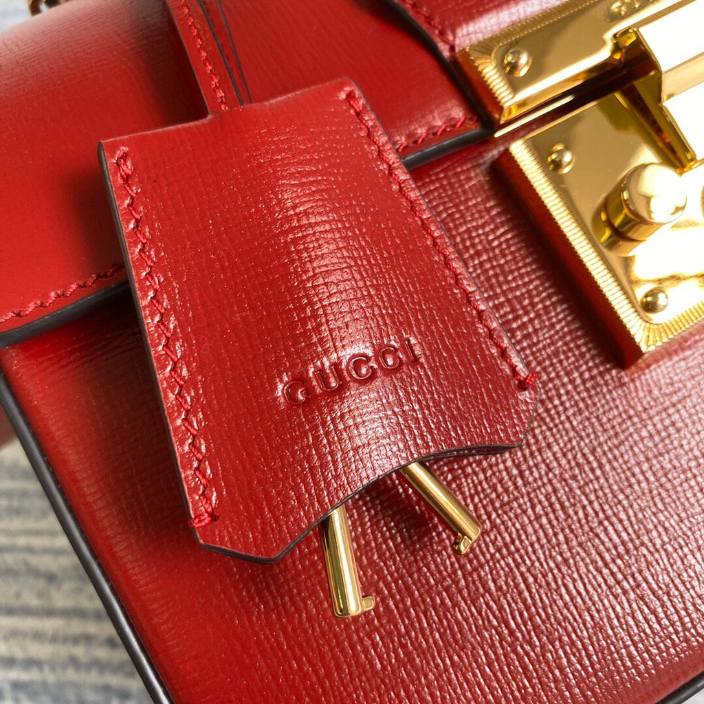 Gucci 603221 Padlock GG Small Bamboo Shoulder Bag Red