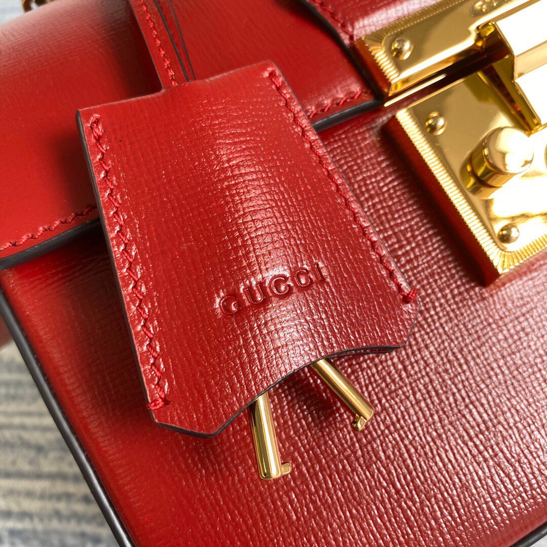 Gucci 603221 Padlock GG Small Bamboo Shoulder Bag Red