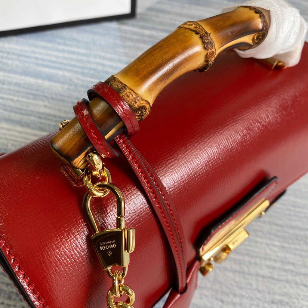 Gucci 603221 Padlock GG Small Bamboo Shoulder Bag Red
