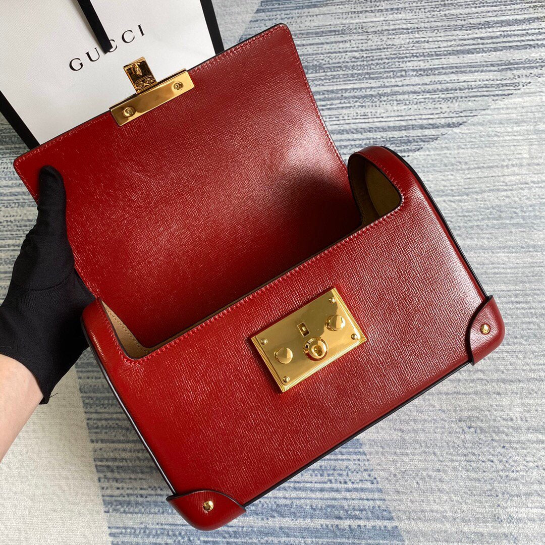 Gucci 603221 Padlock GG Small Bamboo Shoulder Bag Red