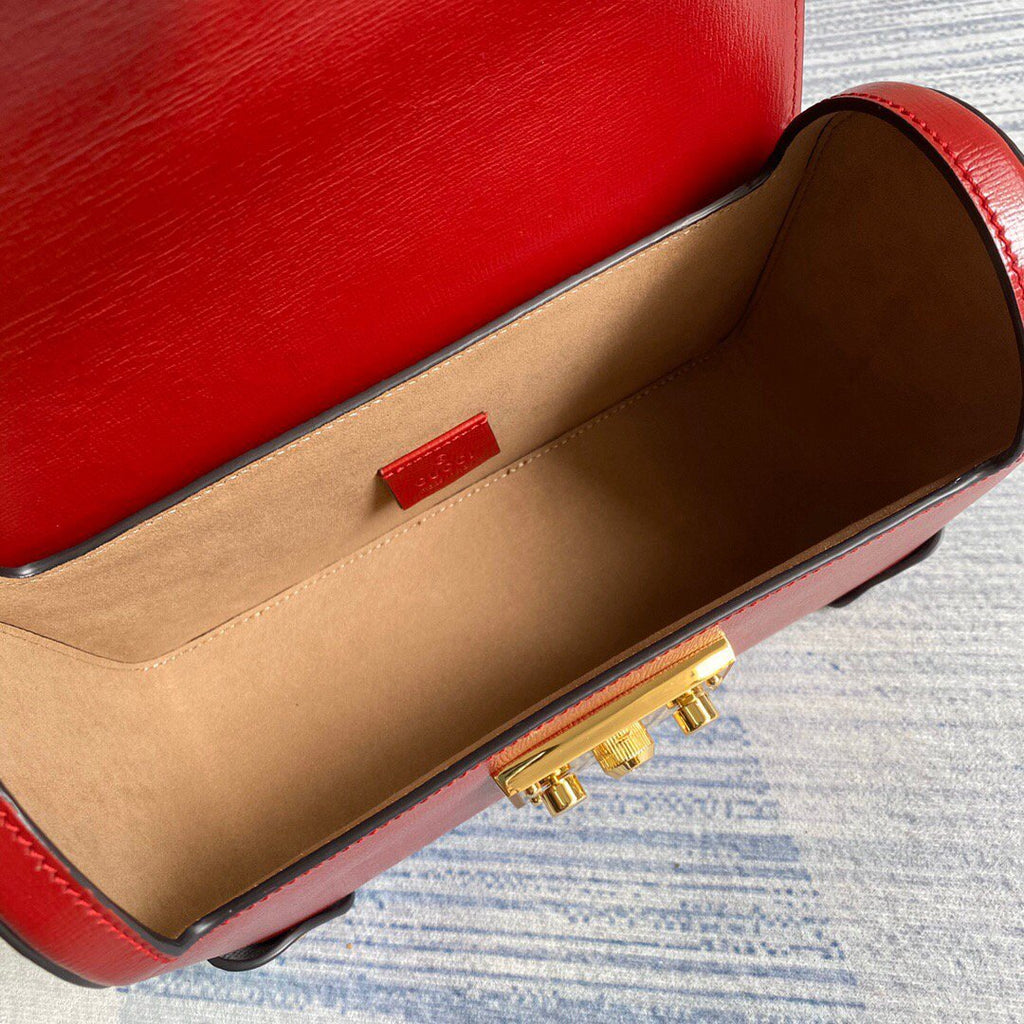 Gucci 603221 Padlock GG Small Bamboo Shoulder Bag Red